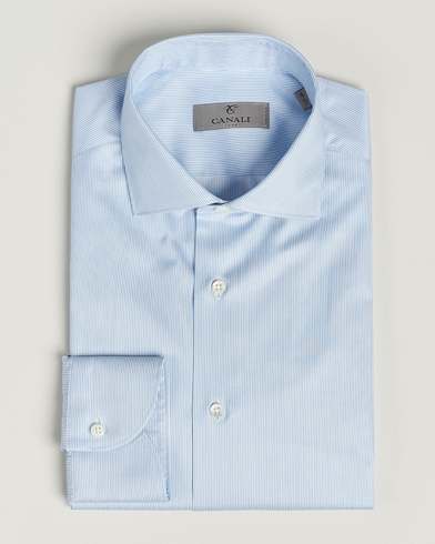 Herren | Businesshemden | Canali | Slim Fit Striped Cotton Shirt Light Blue
