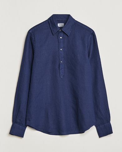 Herren | Aspesi | Aspesi | Linen Popover Shirt Dark Blue