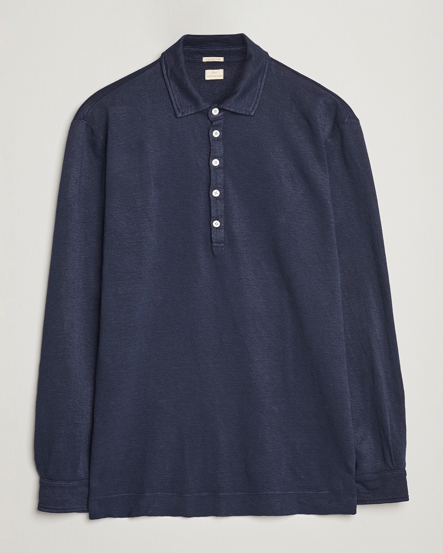 Massimo Alba Raya Long Sleeve Linen Polo Navy