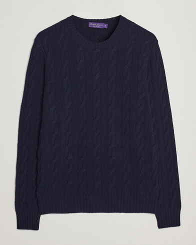 Herren | Strickpullover | Ralph Lauren Purple Label | Cashmere Cable Crew Neck Sweater Chairman Navy