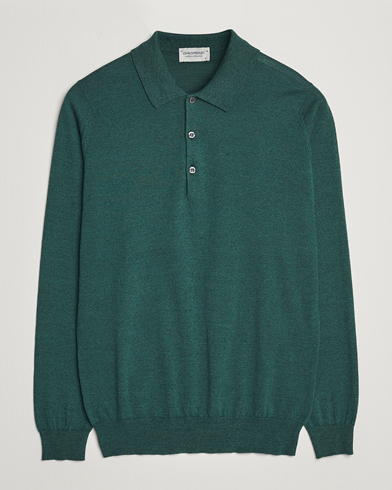 Herren | Bestickte Polohemden | John Smedley | Belper Wool/Cotton Polo Pullover Bottle Green