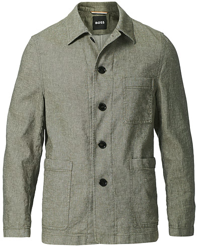 Herren | Sakko | BOSS | Carper Cotton/Linen Workwear Jacket Open Green