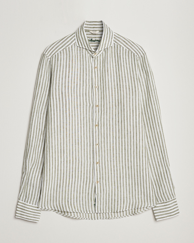 Herren |  | Stenströms | Slimline Cut Away Striped Linen Shirt Green