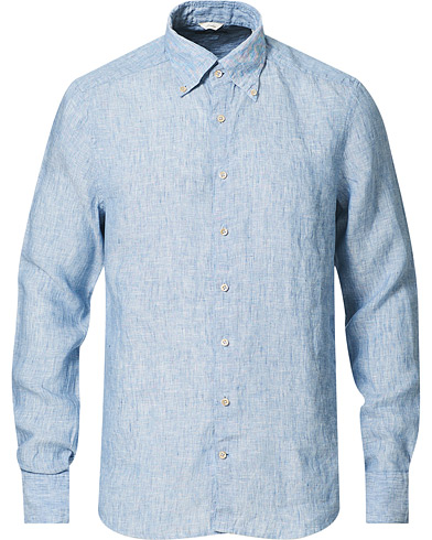 Business & Beyond |  Slimline Button Down Linen Shirt Light Blue