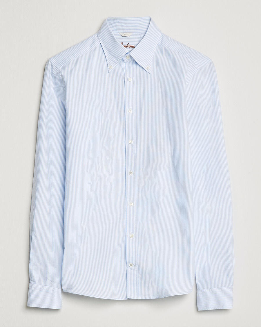 Stenströms Slimline Washed Striped Oxford Shirt Light Blue – Blau