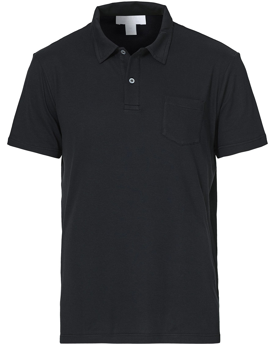 Sunspel Sea Island Jersey Riviera Polo Black Sunspel Sea Island Jersey Riviera Polo Black
