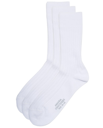 Herren | Normale Socken | Amanda Christensen | 3-Pack True Cotton Ribbed Socks White
