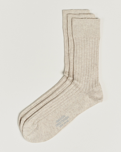 Herren | Amanda Christensen | Amanda Christensen | 3-Pack True Cotton Ribbed Socks Sand Melange