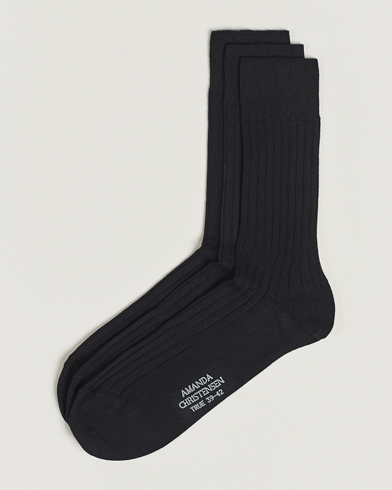 Herren | Normale Socken | Amanda Christensen | 3-Pack True Cotton Ribbed Socks Black