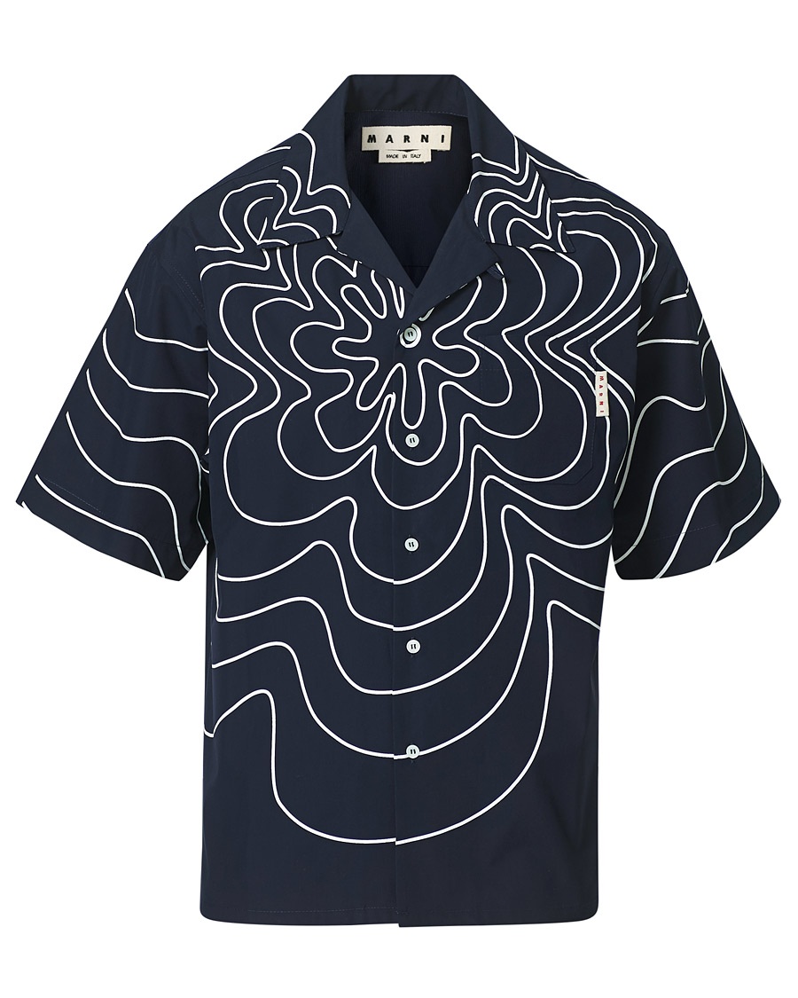 Marni Flower Print Bowling Shirt Navy