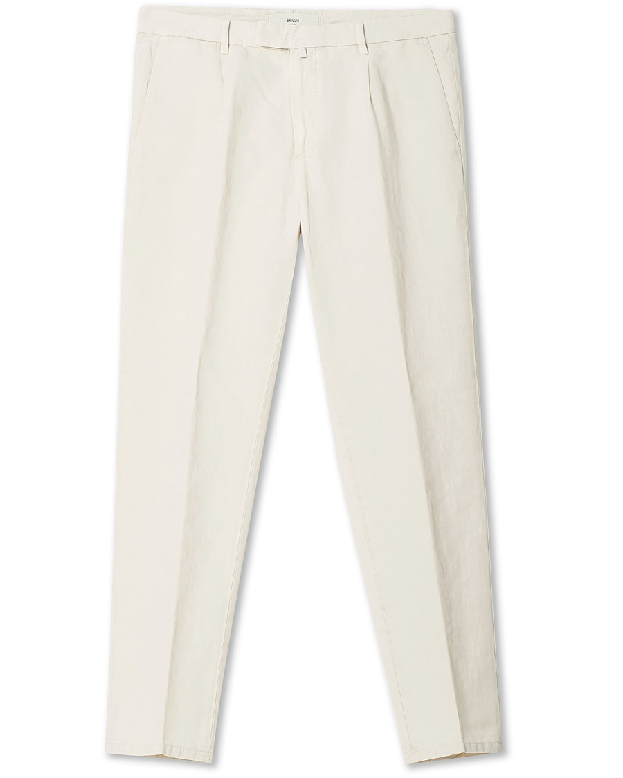  Easy Fit Pleated Linen Trousers Cream