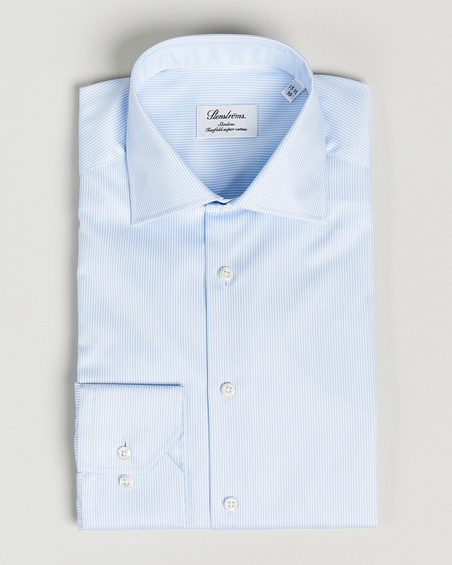 Herren | | Stenströms | Slimline Thin Stripe Shirt White/Blue