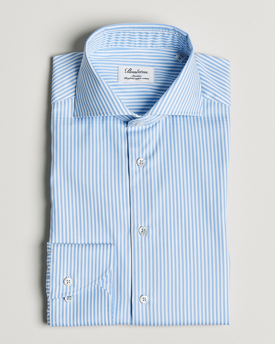 Herren | | Stenströms | Slimline Stripe Cut Away Shirt Light Blue