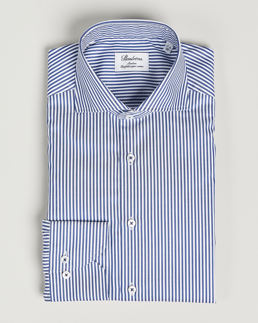 Herren | | Stenströms | Slimline Stripe Cut Away Shirt Navy