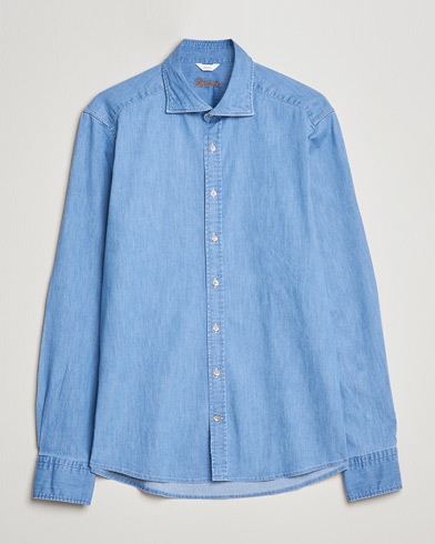 Herren | Hemden | Stenströms | Slimline Garment Washed Shirt Light Denim