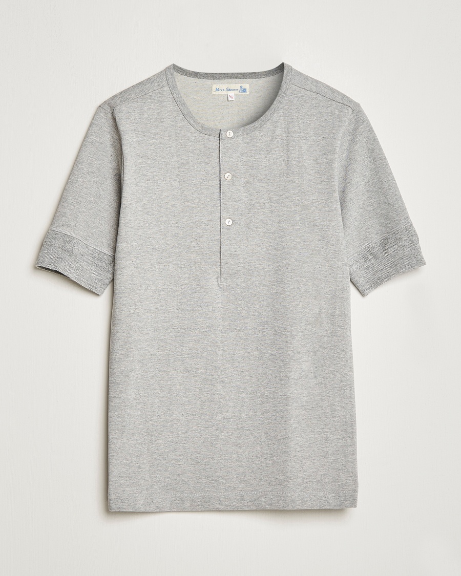 Merz b. Schwanen Short Sleeve Organic Cotton Henley Grey Mel - Grau - T-shirt - Grösse: M