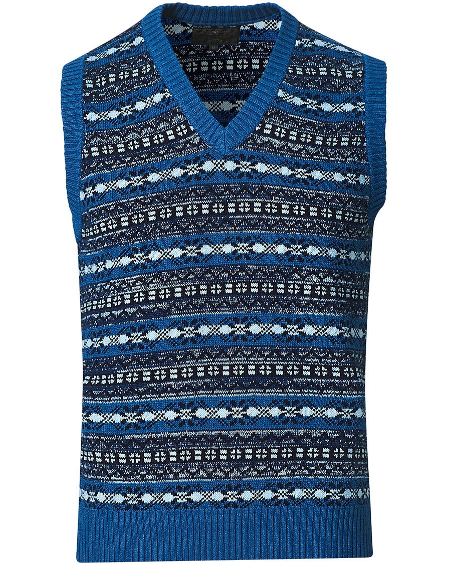  Fairisle Knit Vest Indigo Blue