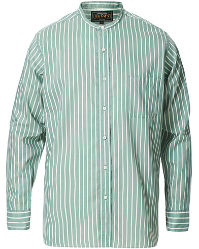 Herren |  | BEAMS PLUS | Band Collar Striped Shirt Green/White