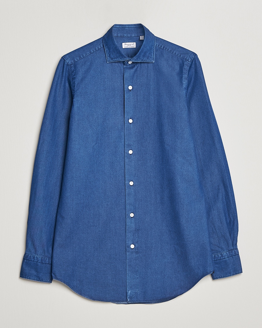 Herren | Jeanshemden | Finamore Napoli | Milano Slim Denim Shirt Dark Indigo
