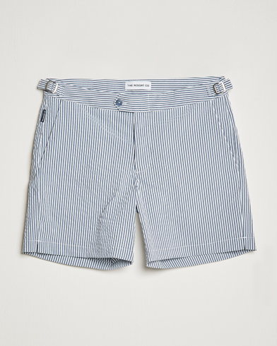 Herren |  | The Resort Co | Tailored Swim Shorts Navy Stripe Seersucker
