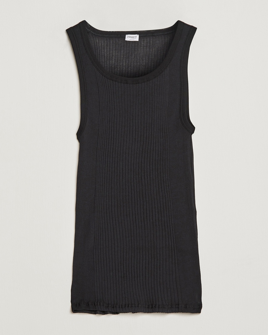 Herren | Schwartze t-shirts | Zimmerli of Switzerland | Ribbed Mercerized Cotton Tank Top Black