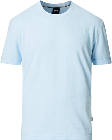 Herren | T-Shirts | BOSS | Tameo Cotton/Linen T-shirt Light Blue