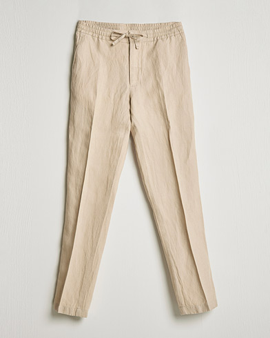 Herren | The Linen Lifestyle | J.Lindeberg | Sasha Drape Linen Drawstring Trousers Safari Beige
