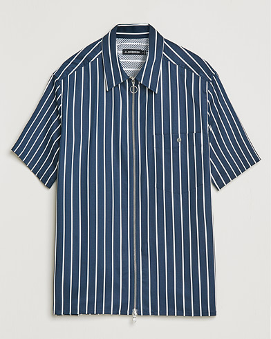 Herren | Kurzarmhemden | J.Lindeberg | Chainy Short Sleeve Zip Shirt Navy