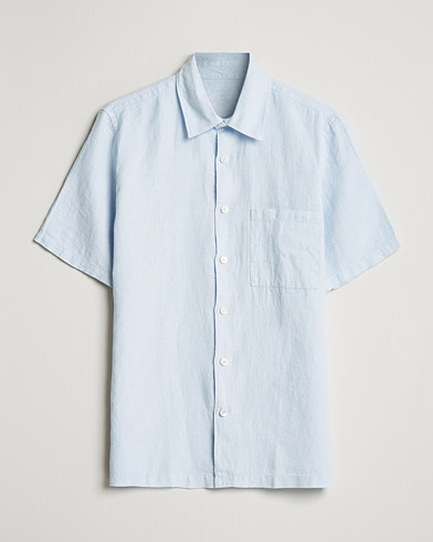 Herren | Treueangebot | A Day's March | Khito Short Sleeve Linen Shirt Light Blue