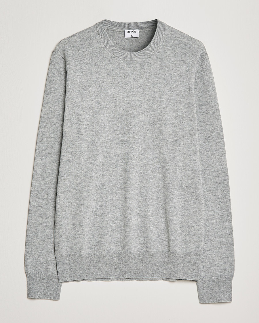  Cotton Merino Basic Sweater Light Grey Melange