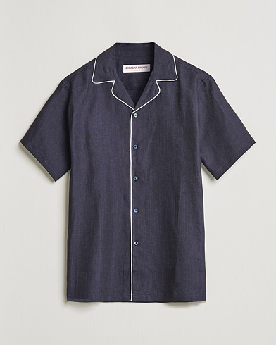 Herren | Kurzarmhemden | Orlebar Brown | Hibbert Short Sleeve Linen Shirt Navy