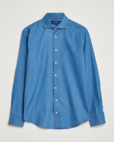 Herren | Festive | Eton | Lightweight Casual Fit Denim Shirt Blue