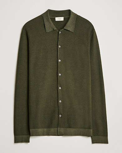 Herren | Italian Department | Altea | Herringbone Wool Shirt Dark Green