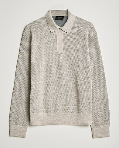 Herren | Brioni | Brioni | Waffle Wool Knitted Polo Light Grey