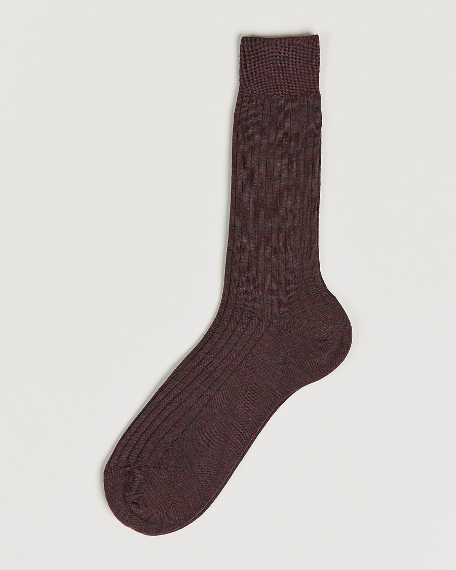 Bresciani Wool/Nylon Ribbed Short Socks Wine Melange – Rot