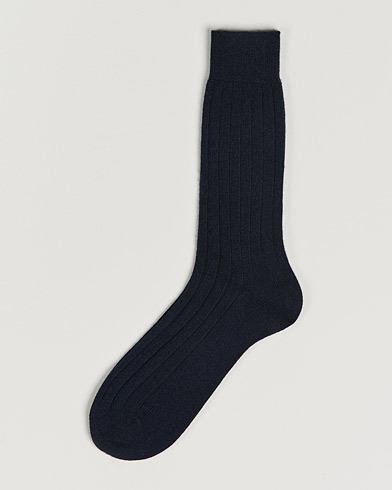 Herren | Bresciani | Bresciani | Pure Cashmere Ribbed Socks Navy