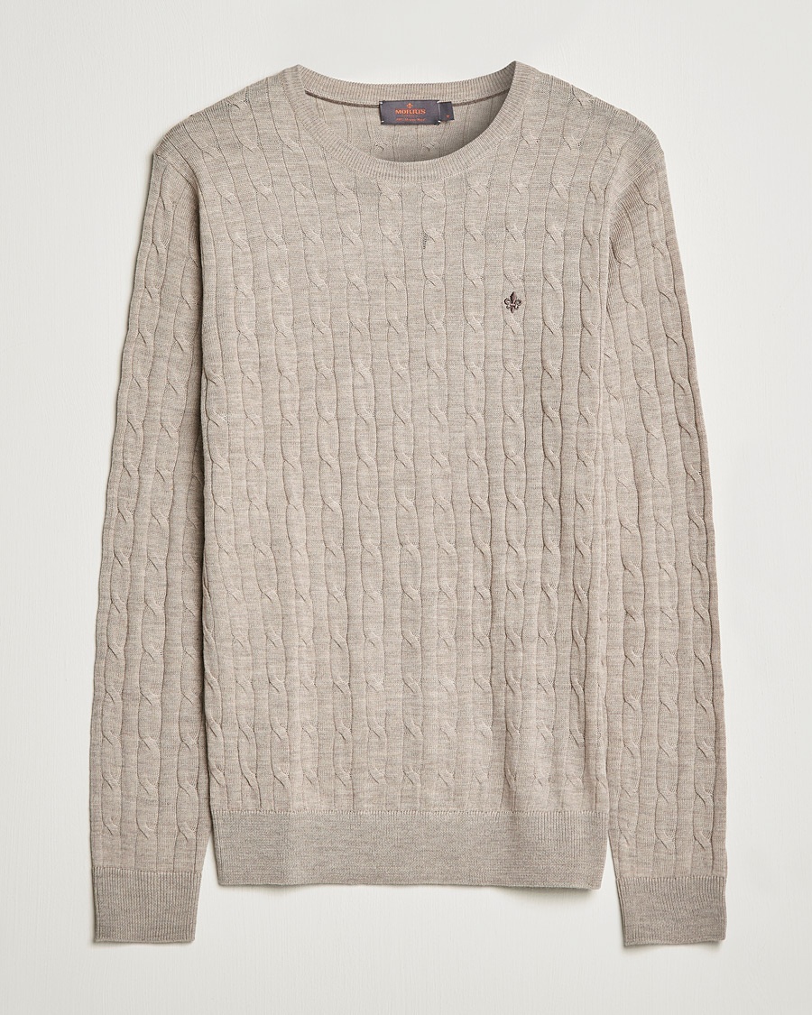 Herren | Treue-Rabatt für Stammkunden | Morris | Merino Cable Crew Neck Khaki Melange