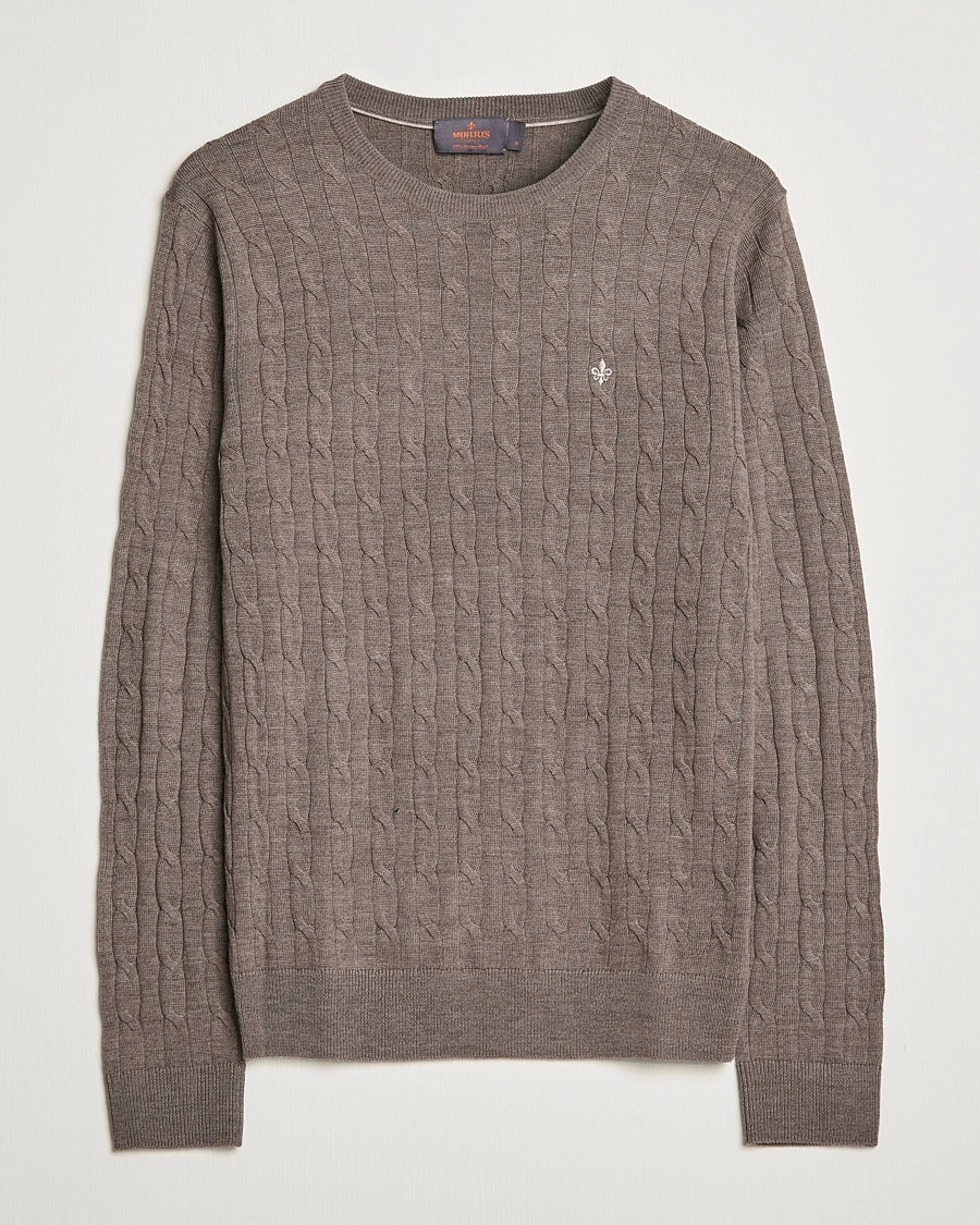 Morris Merino Cable Crew Neck Light Brown – Braun