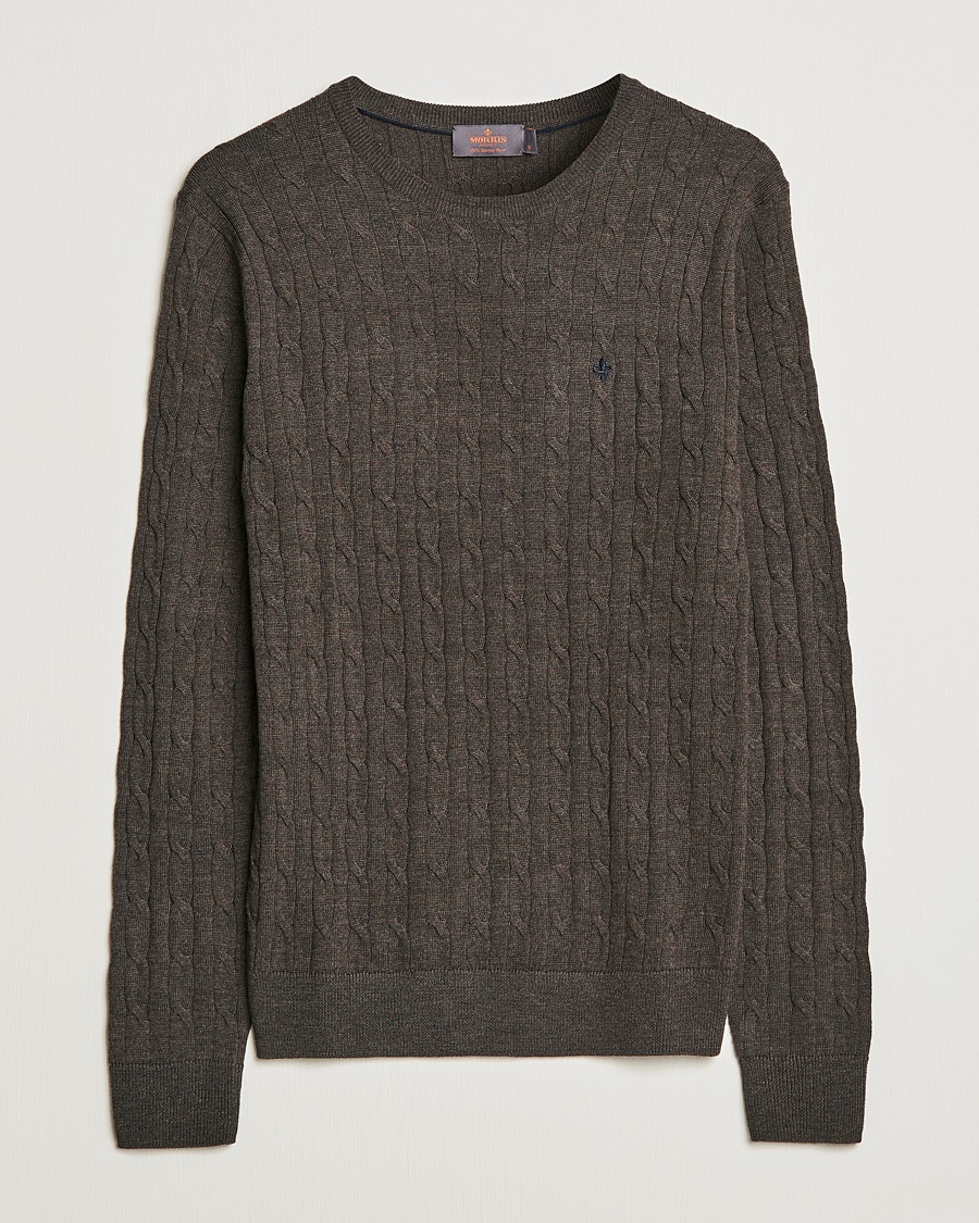 Morris Merino Cable Crew Neck Dark Brown – Braun