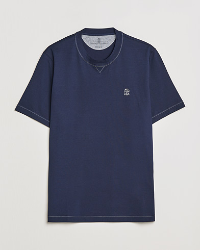 Herren | T-Shirt | Brunello Cucinelli | Short Sleeve Logo T-Shirt Navy