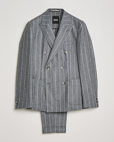 Herren | Anzüge | BOSS | Hanry Wool Double Breasted Pinstripe Suit Medium Grey