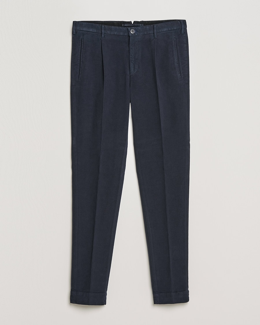 Herren | Incotex | Incotex | Pleated Luxury Moleskine Trousers Navy