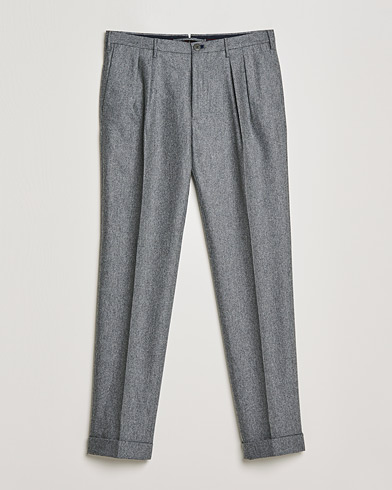 Herren | Slowear | Incotex | Pleated Flannel Trousers Grey Melange