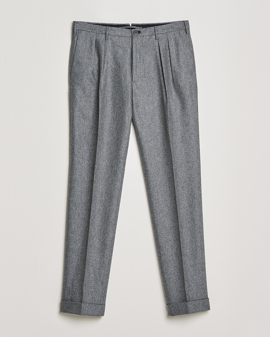 Herren | | Incotex | Pleated Flannel Trousers Grey Melange