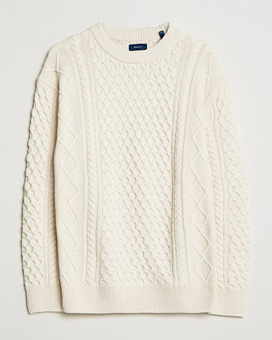 Herren | Preppy Authentic | GANT | Aran Structured Knitted Sweater Cream