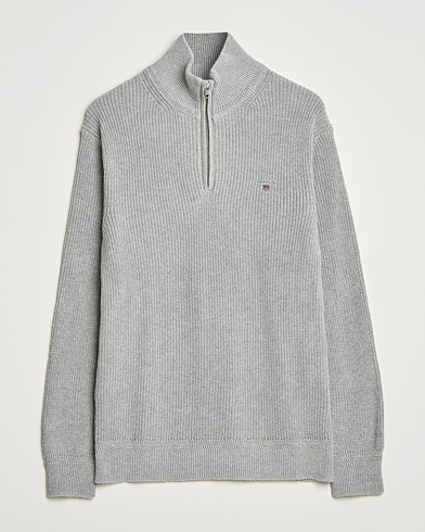 Herren | GANT | GANT | Cotton/Wool Ribbed Half Zip Sweater Grey Melange