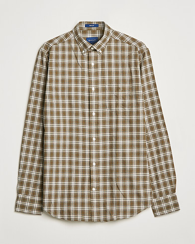 Herren | Flannellhemden | GANT | Regular Fit Flannel Checked Shirt Army Green