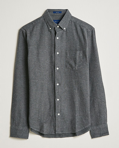 Herren | Flannellhemden | GANT | Regular Fit Flannel Herringbone Shirt Charcoal Melange