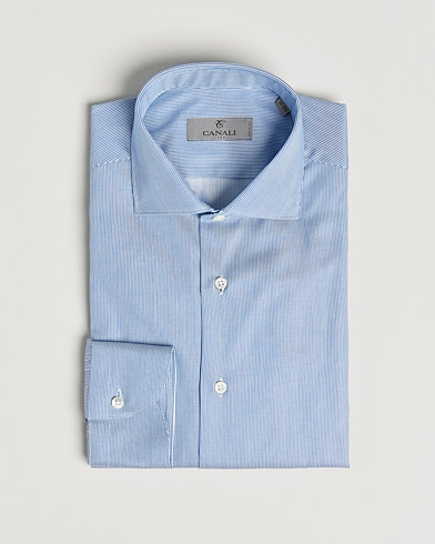 Herren | Business & Beyond | Canali | Slim Fit Cut Away Shirt Blue Stripe