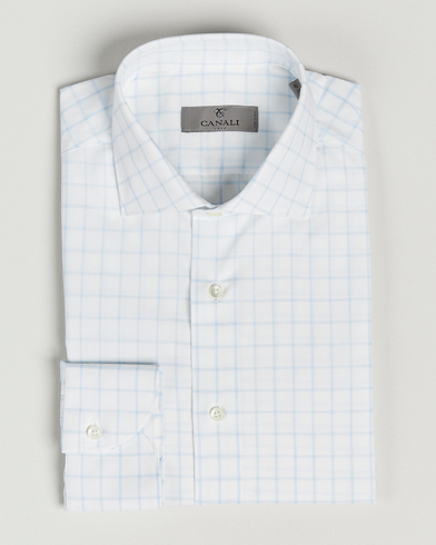 Herren | Hemden | Canali | Slim Fit Cut Away Shirt Blue Check